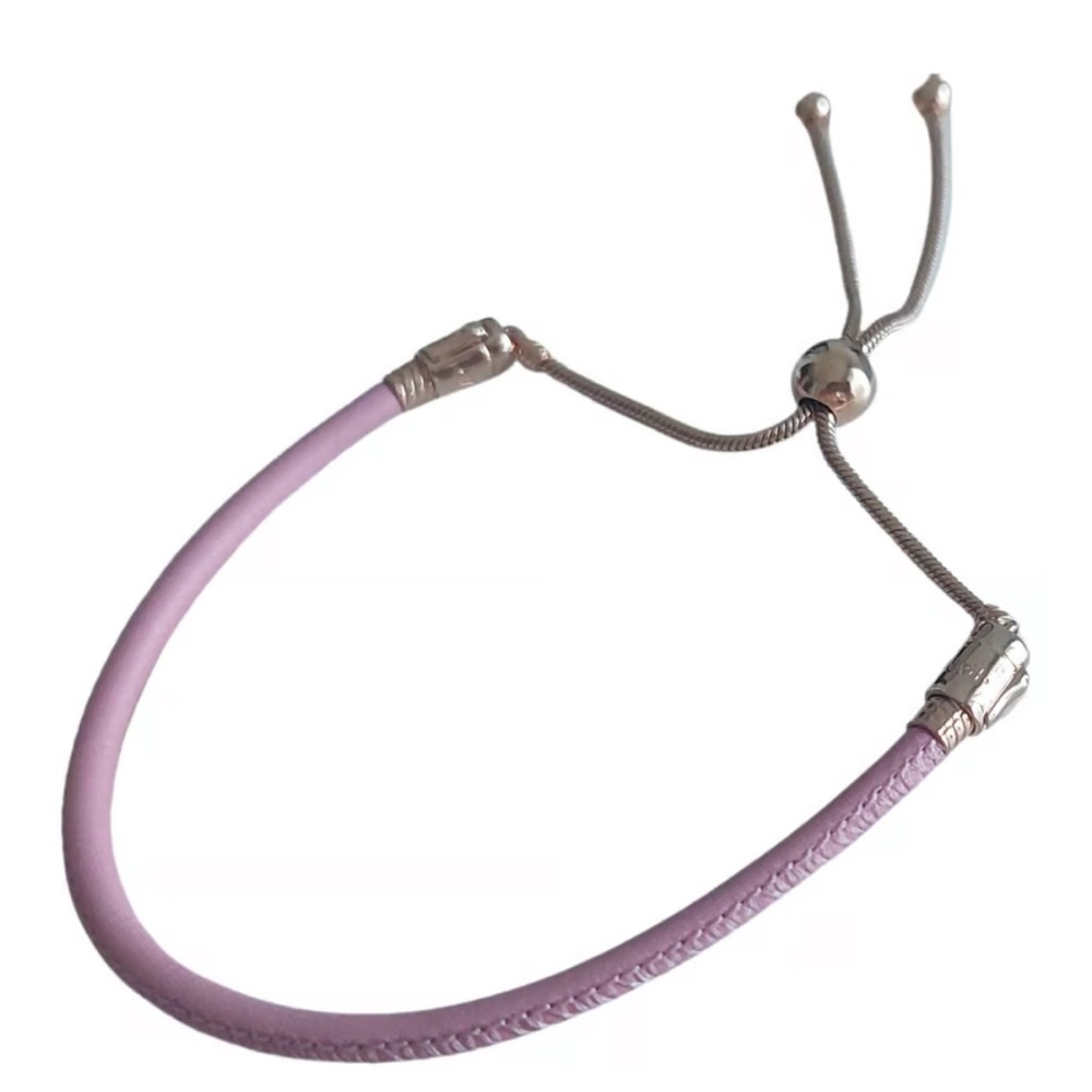 COPY - Pandora RARE pink leather snake chain, sterling silver sliding bracelet